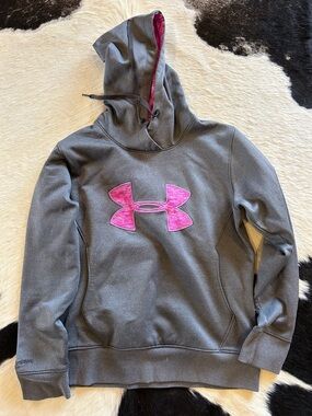 Under Armour Charcoal Pullover Hoodie with Pink Logo